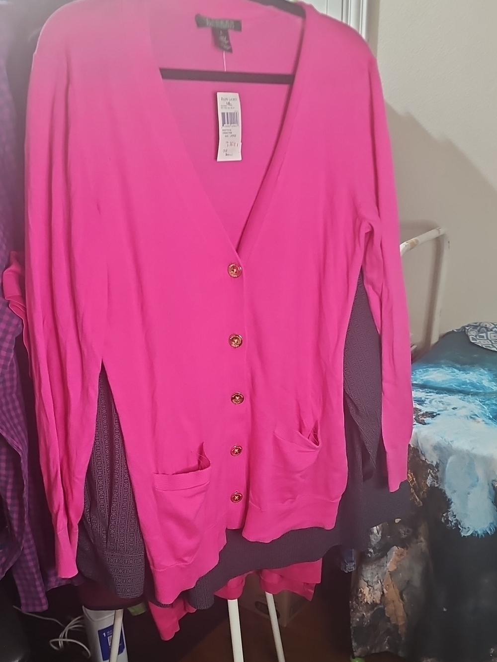 Ralph Lauren Bright Pink V-Neck Button Cardigan